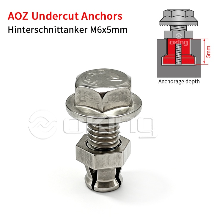 AOZ Nerezová ocel M6x5mm podříznuté kotvy, Hinterschnittanker pro systémy upevnění podříznutí